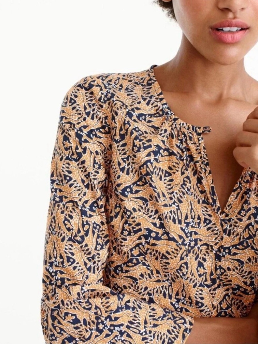 Drake's London for J. Crew Giraffe Print Lightweight Top, Bell Sleeve, Size 4